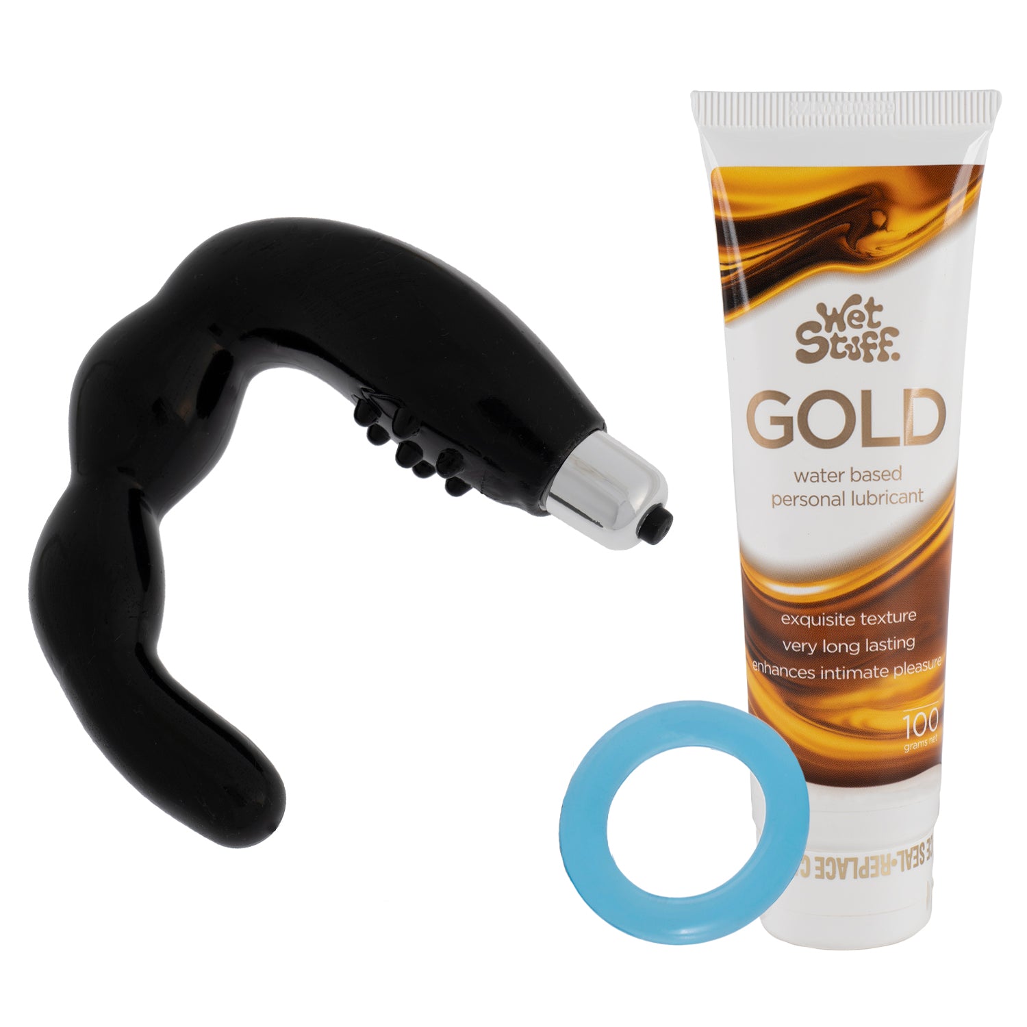 Vibrating Joy, Wet Stuff Gold & Cock Ring Bundle - Playmate Adult Store