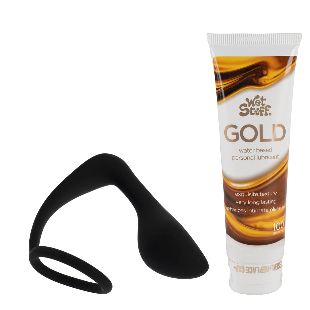 Cock ring butt plug & wet stuff gold lubricant