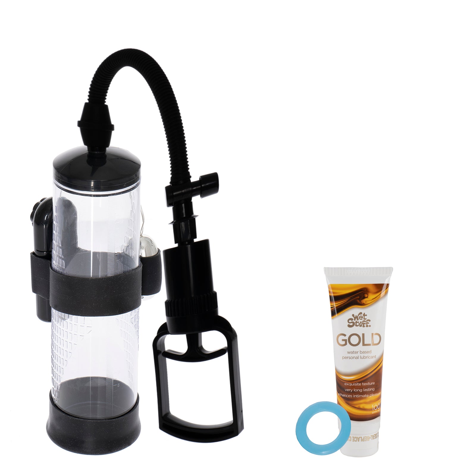 Power Up Pump, Wet Stuff Gold and Large Cock Ring combo