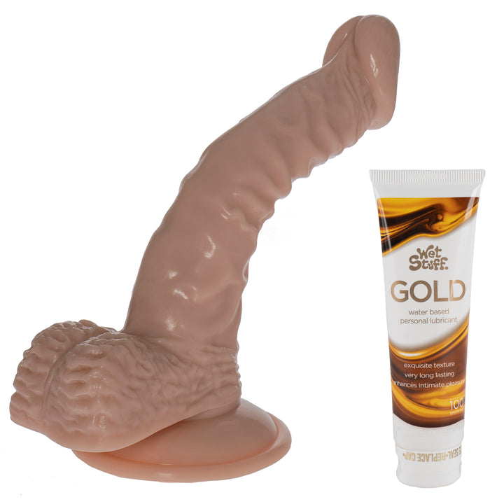 7.8 inch Dildo Cock suction Cup Base and Wet Stuff Gold Lubricant